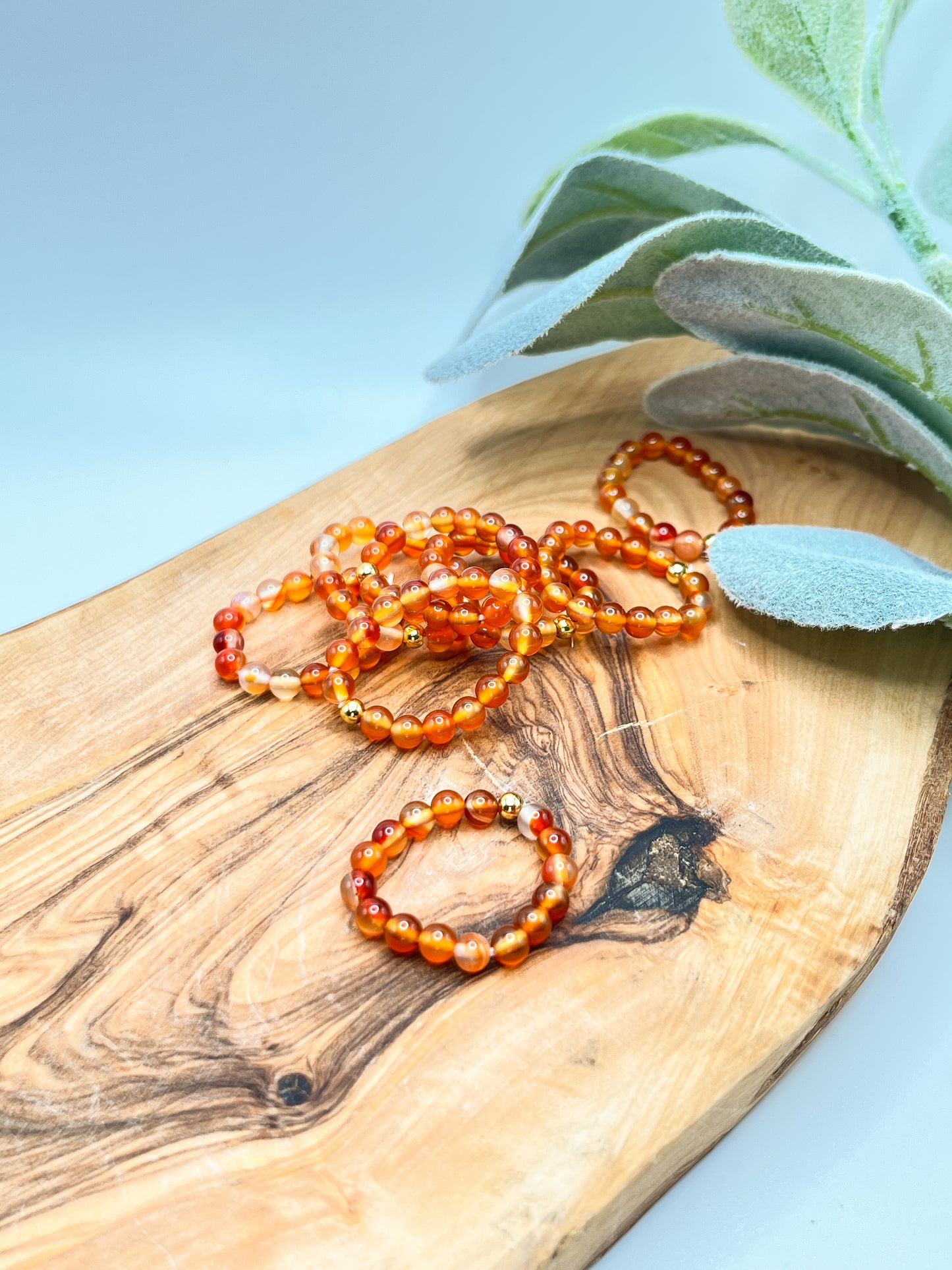 Carnelian - Round Beaded Stretchy Ring