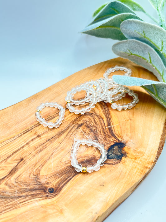 Clear Quartz - Round Beaded Stretchy Ring