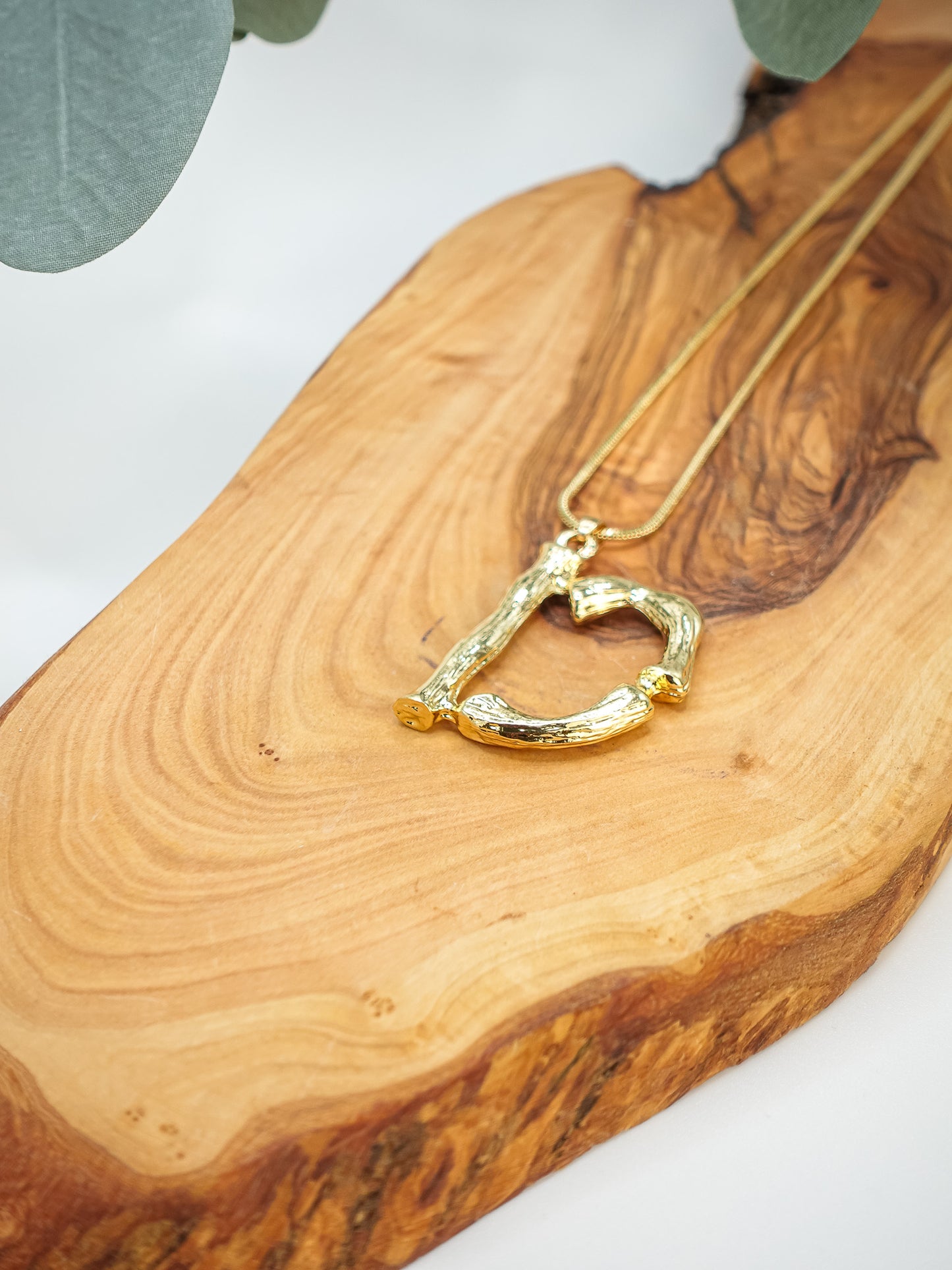 Bamboo Initial Letter Pendant Necklace