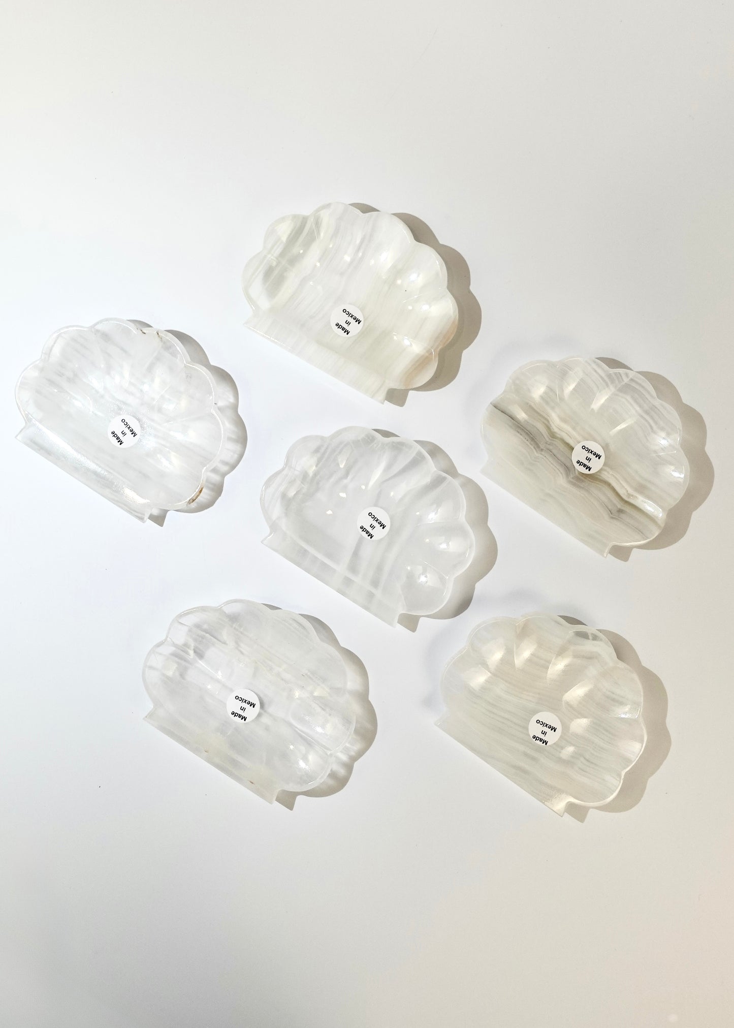 Banded Calcite shell dishes on white background