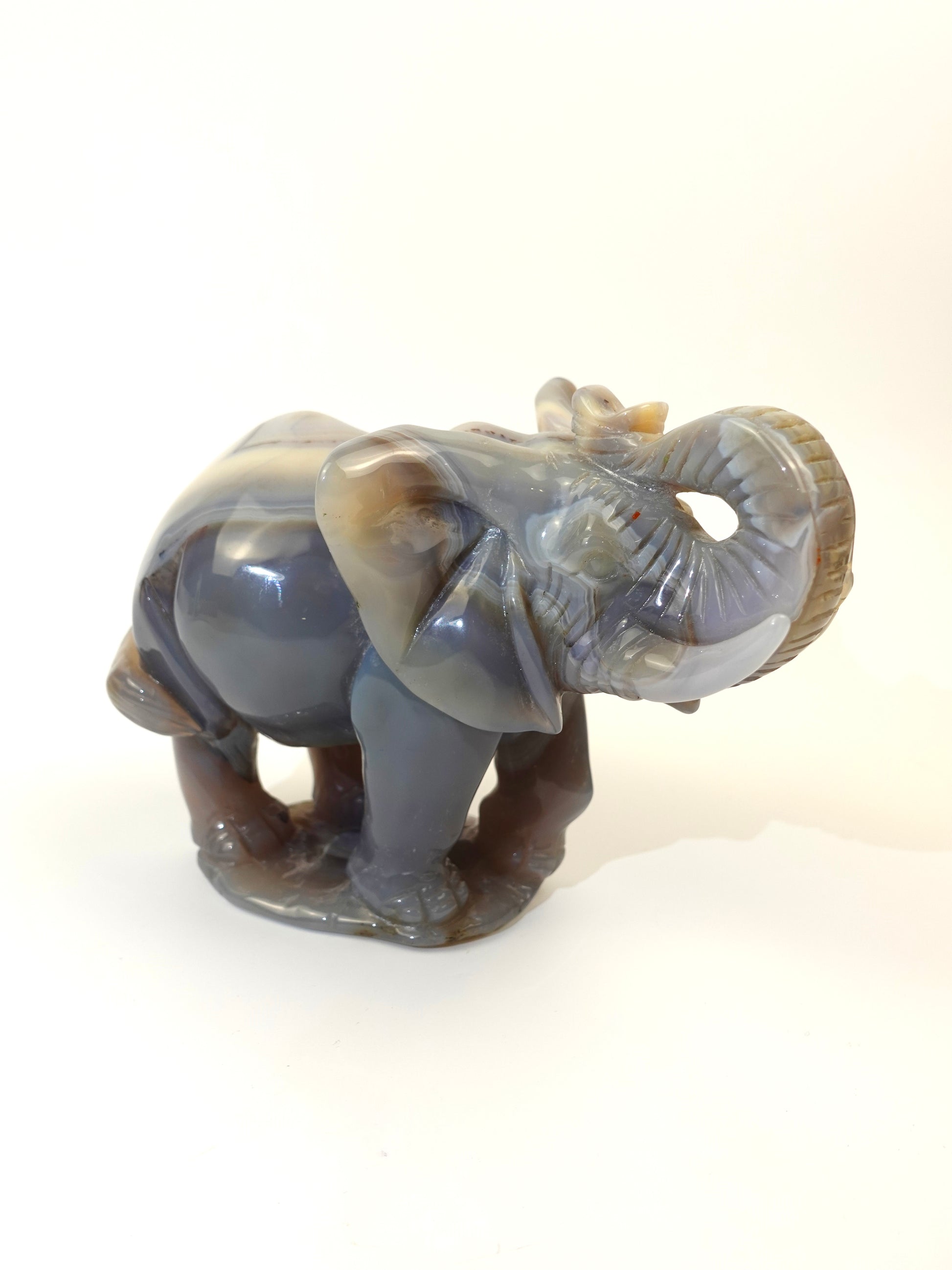Agate Elephant carving on white background