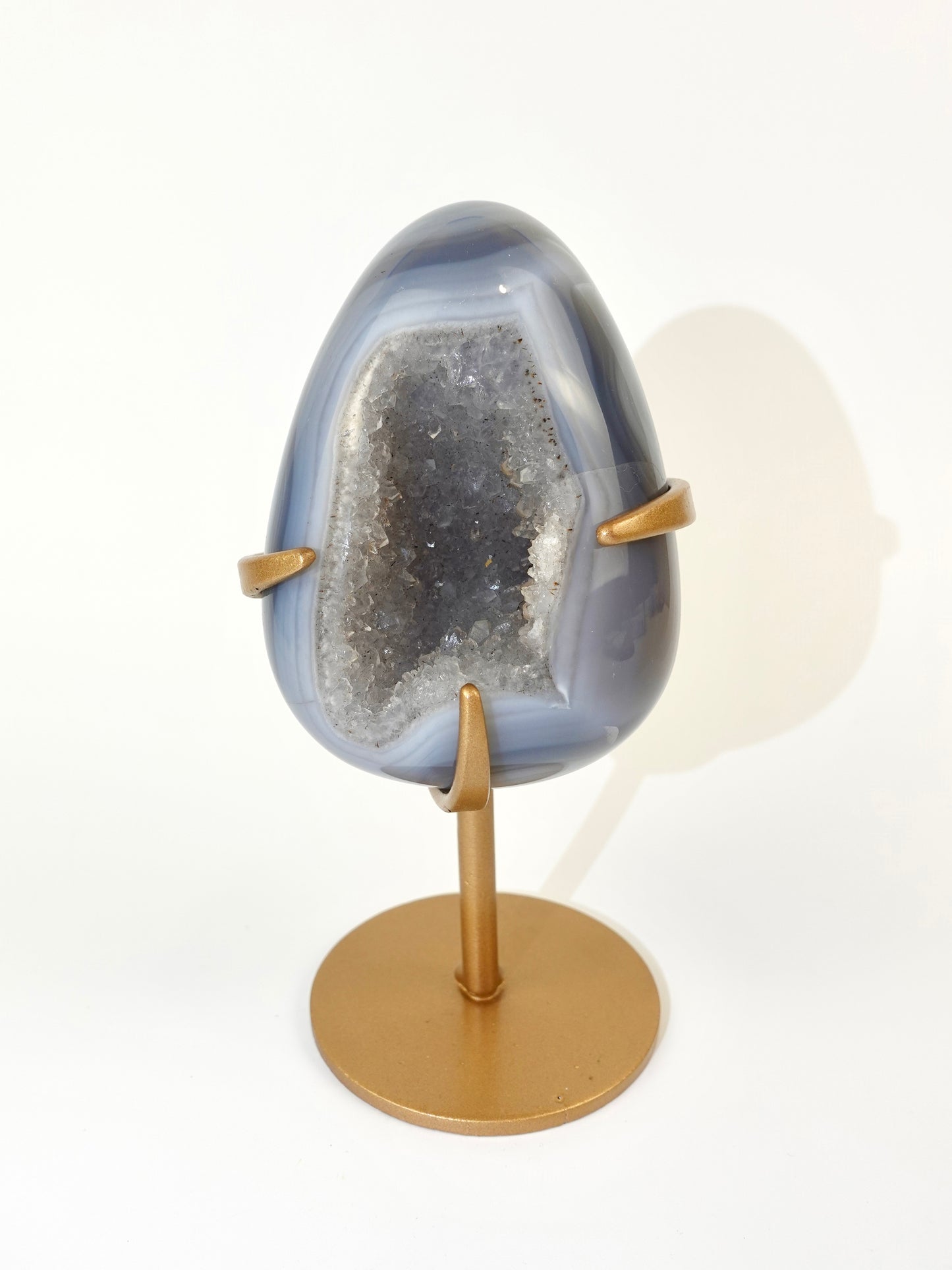 Druzy Agate Egg in Stand Option A on white background