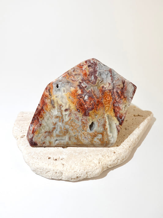 Mexican Crazy Lace Freeform Option A Front on travertine display with a white background