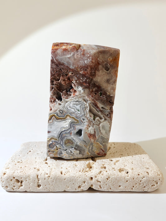 Mexican Crazy Lace Freeform Option B Top on travertine display with a white background