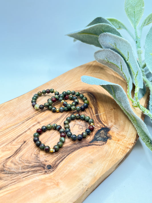 Dragon Bloodstone - Round Beaded Stretchy Ring