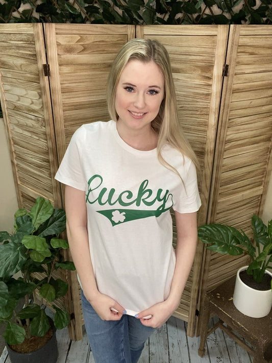 White "Lucky" Graphic Tee