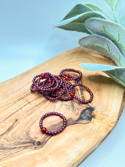 Garnet Beaded Stretchy Ring