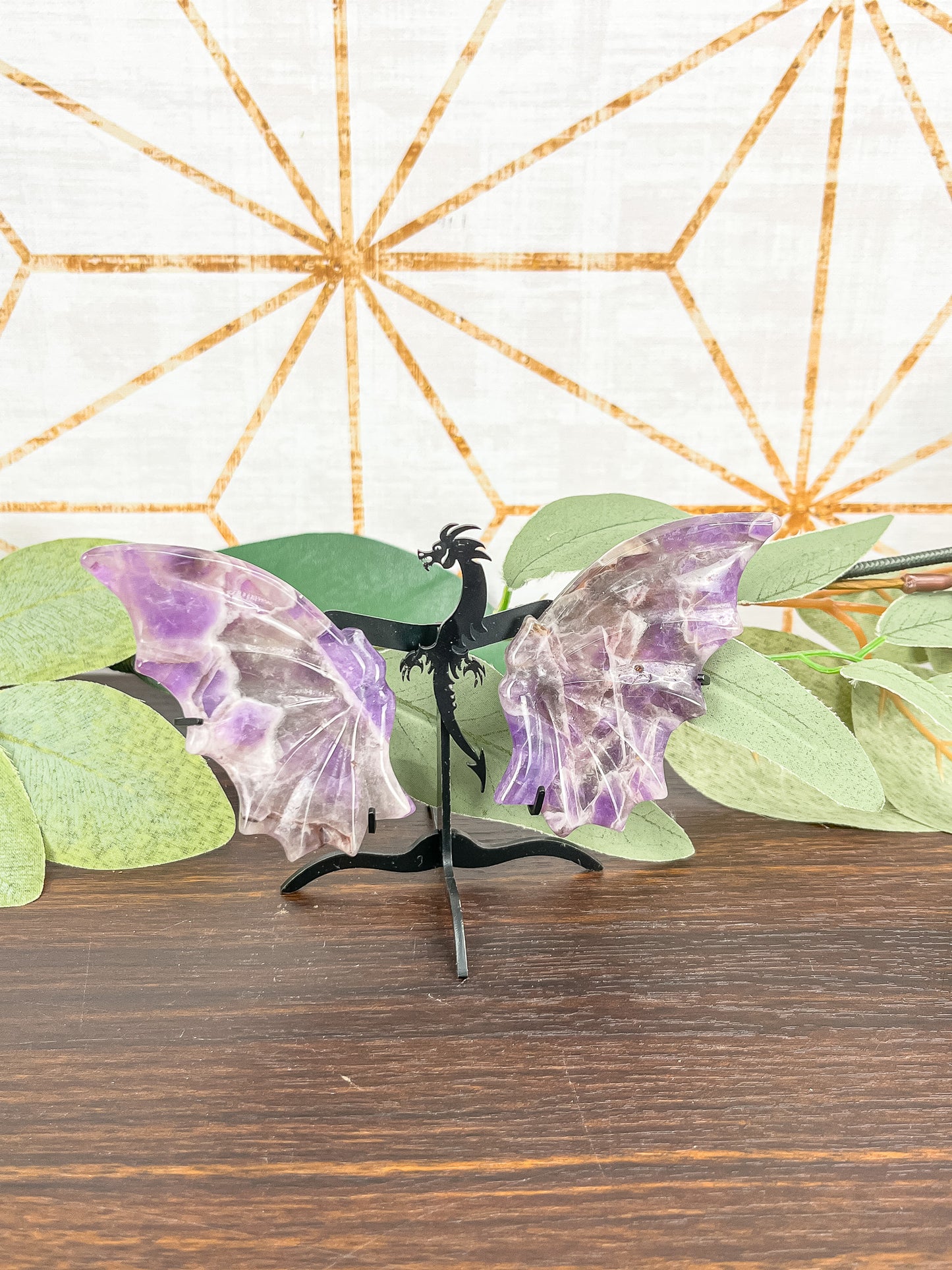 Dream Amethyst Dragon Wings on Stand