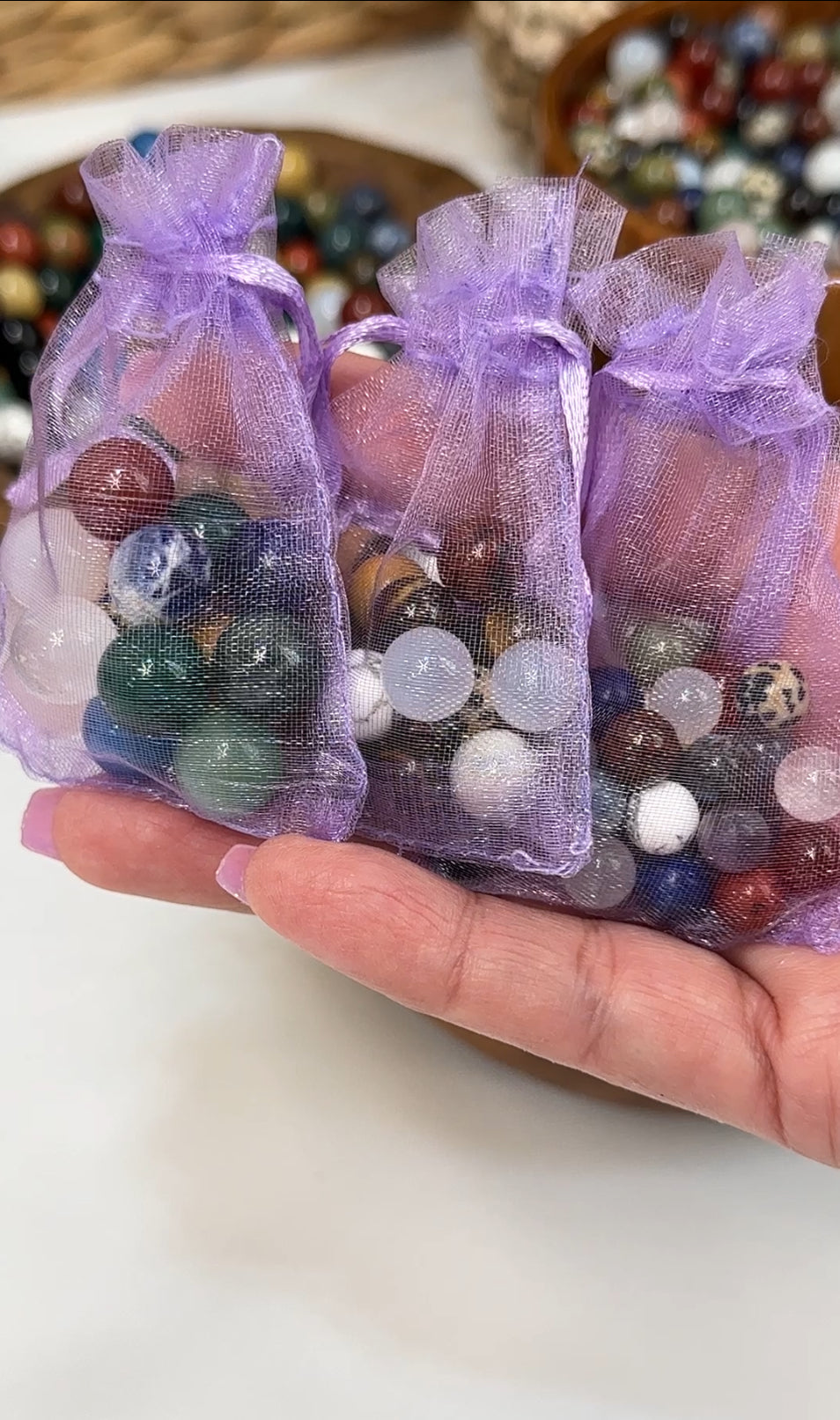 Each mini sphere scoop variety in small purple bags
