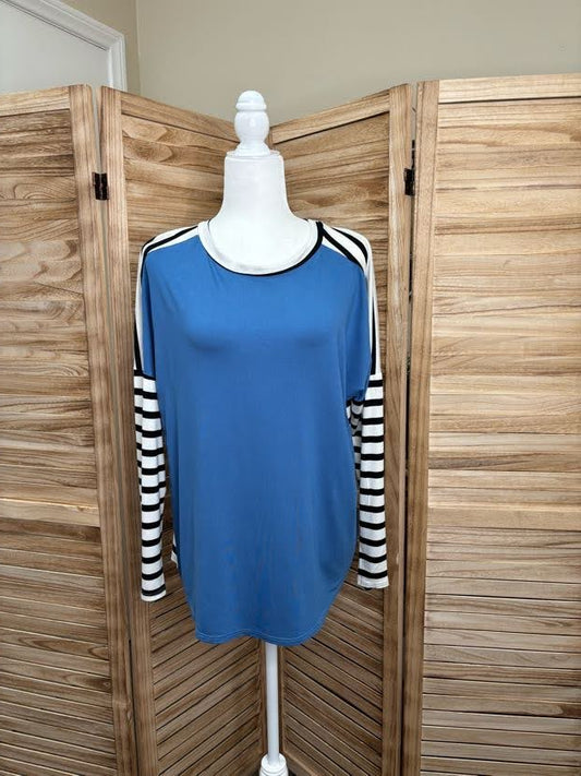 Blue Jersey Stripe Sleeve Top