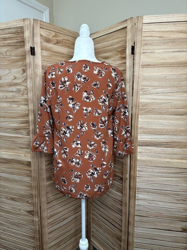 Rust Floral V Neck with Bell Sleeves