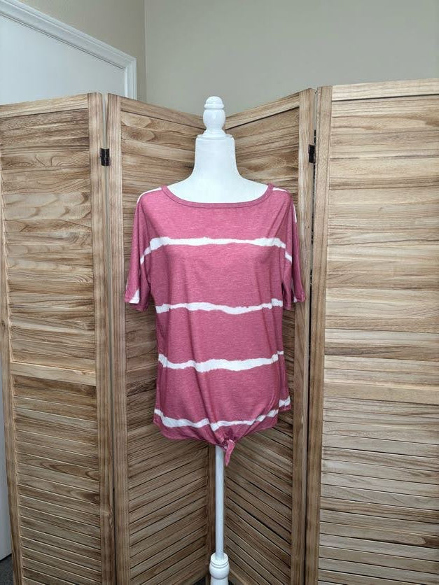 White Striped Tie Dye w/Knot Accent Top - Two colors!