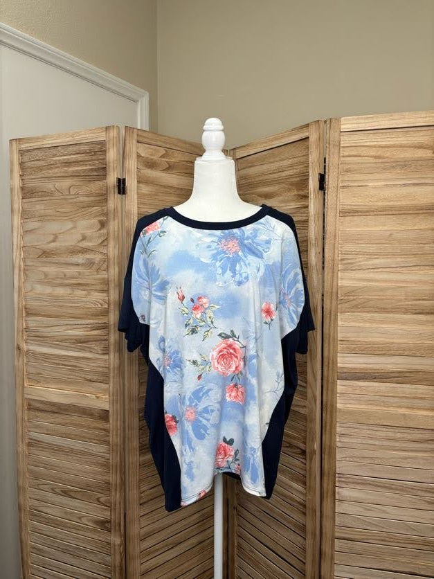 Sky Blue Floral Front Top