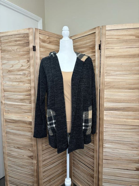 Plaid Hooded Cardigan