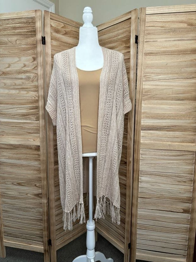 Fringed Open Front Knit Cardigan