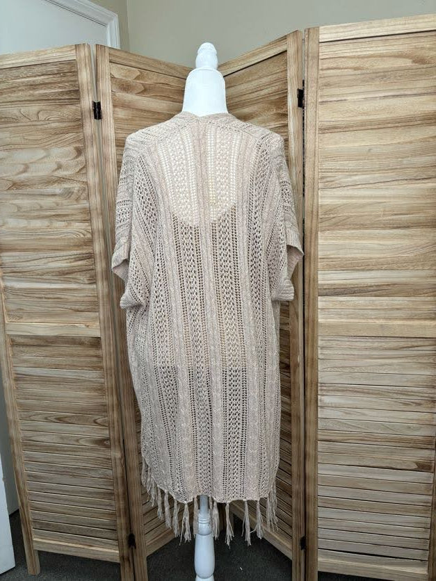 Fringed Open Front Knit Cardigan