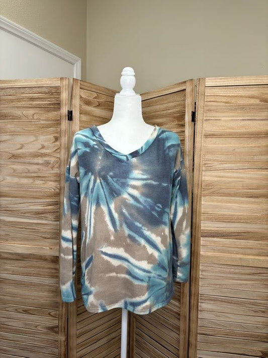 Blue/Mocha Tie Dye V-Neck Sweatshirt