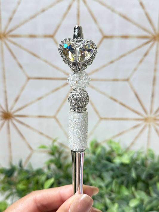 Silver Heart Gem Bling Pen