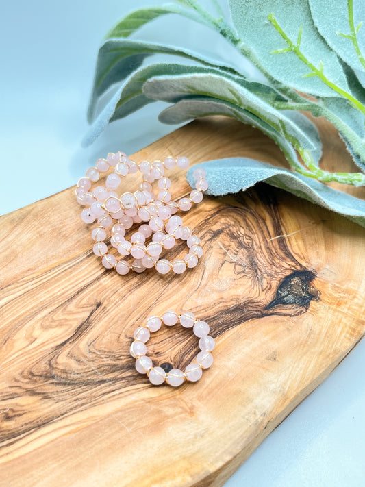 Wire Wrapped Crystal Beaded Ring - Rose Quartz