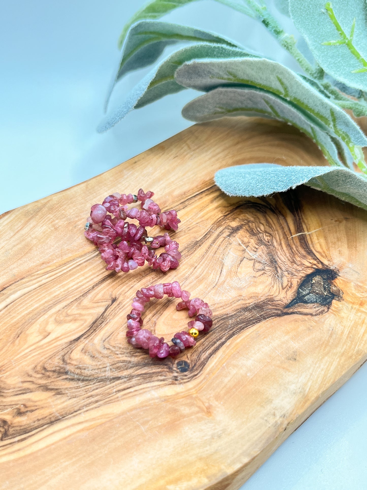 Strawberry Quartz Chip Beaded Ring
