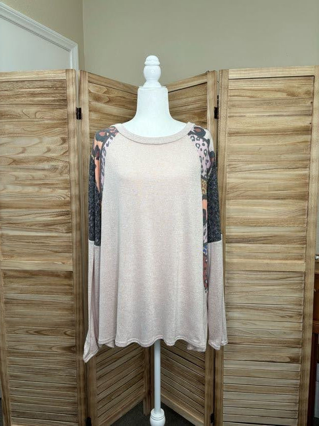 Leopard Multi Color Raglan Colorblock Top