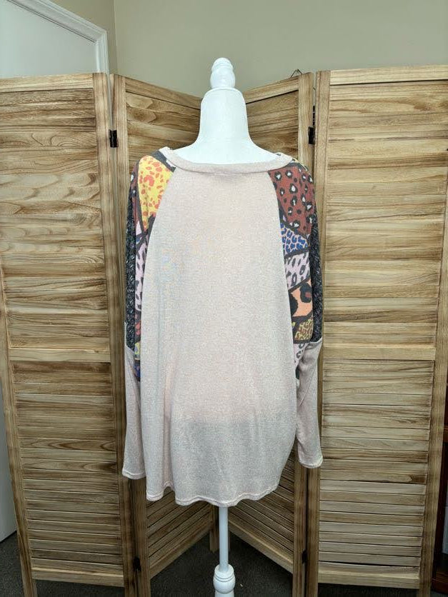 Leopard Multi Color Raglan Colorblock Top