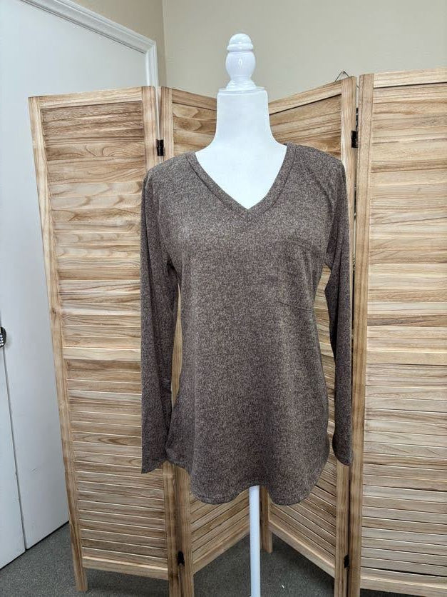 Heather Mocha V-Neck Long Sleeve