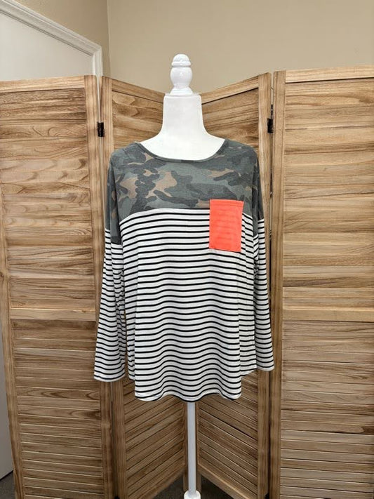 Camo and Stripe Colorblock with Neon Pocket