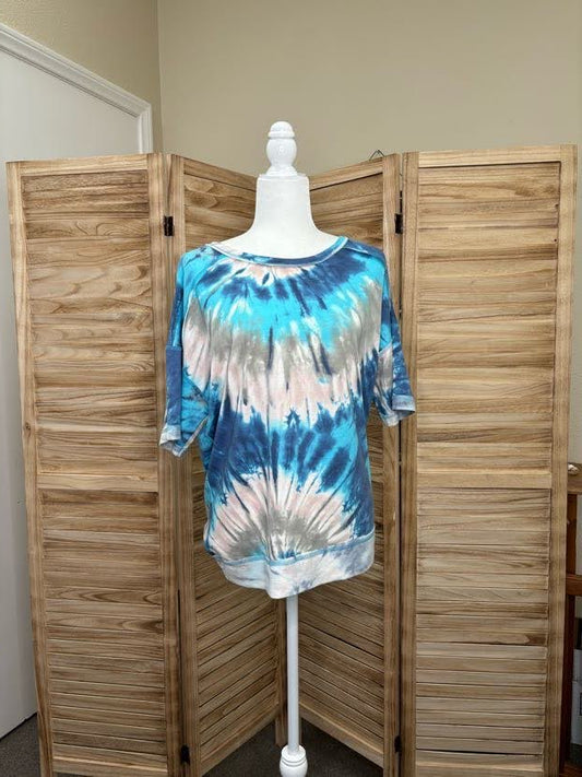 Turquoise Tie Dye Drop Shoulder Top