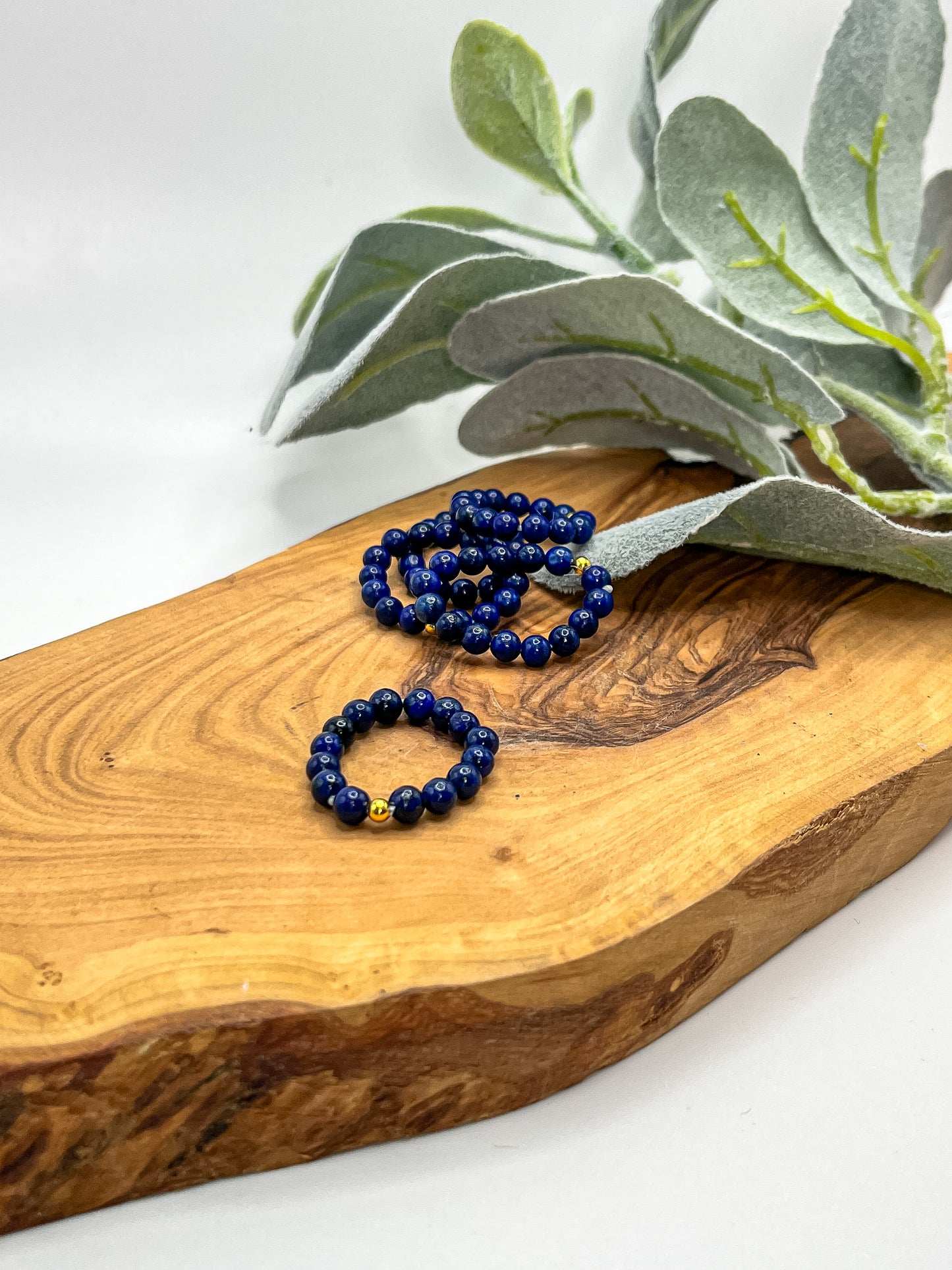 Lapis - Round Beaded Stretchy Ring