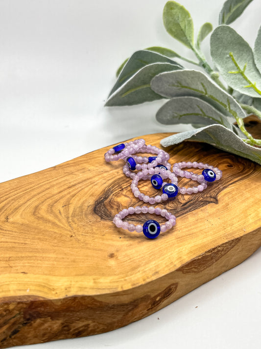 Amethyst - Evil Eye Beaded Stretchy Ring