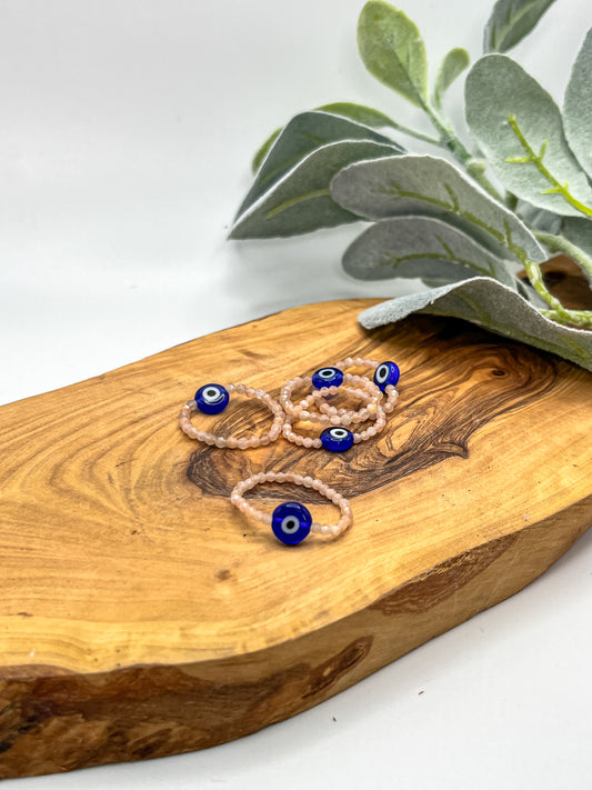 Peach Moonstone - Evil Eye Beaded Stretchy Ring