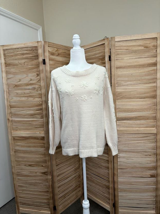 Floral Stitch Knit Pullover Sweater