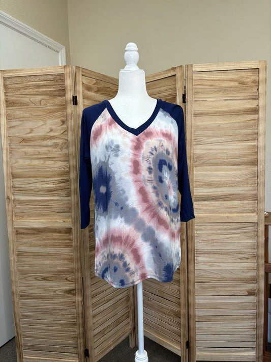 Navy Tie Dye Raglan Top