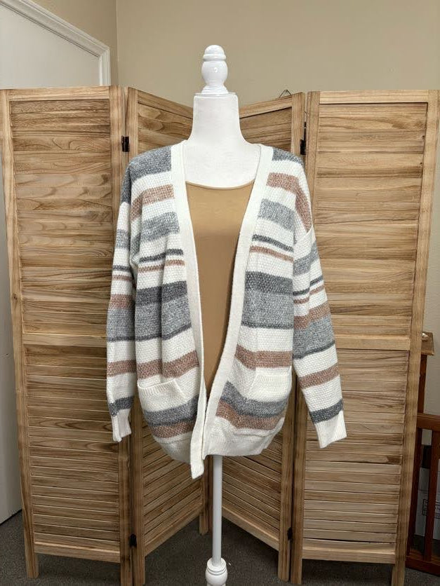 Grey and Khaki Open Front Cardigan