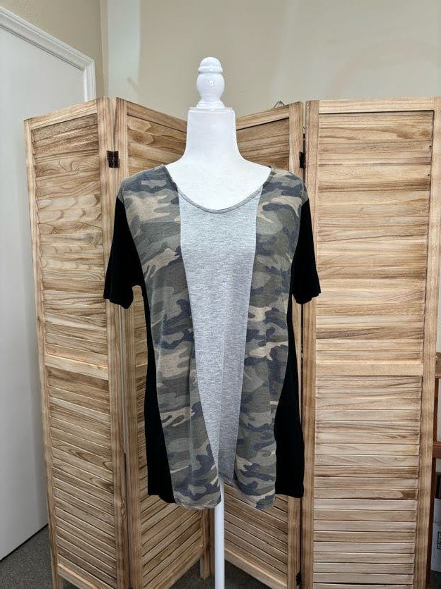 Vertical Color Block Camo Top