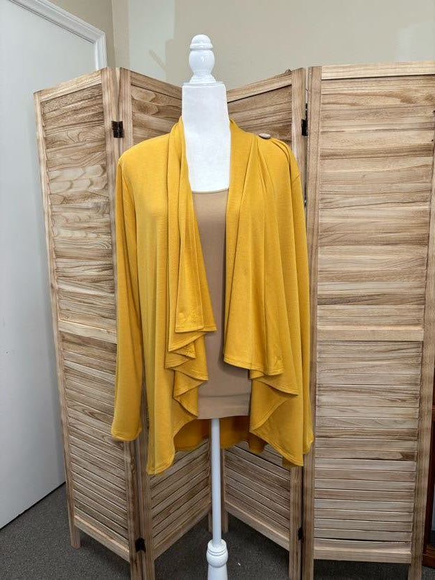 Draped Open Cardigan With Shoulder Button Detail