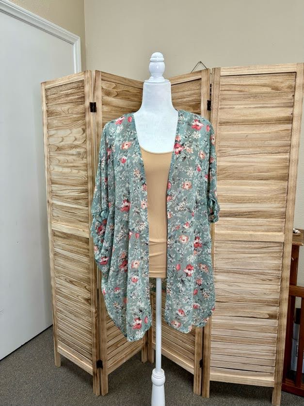 Sage Floral Chiffon Cardigan