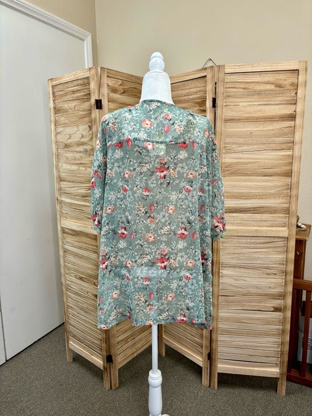 Sage Floral Chiffon Cardigan