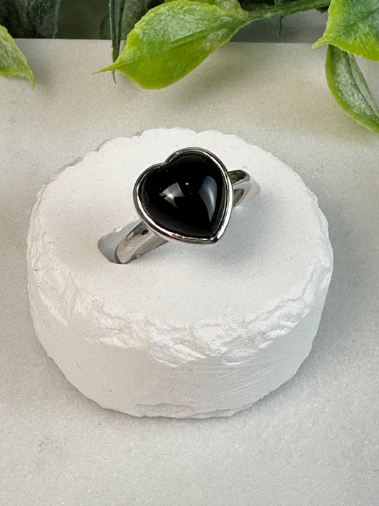 Obsidian Heart Ring-Adjustable