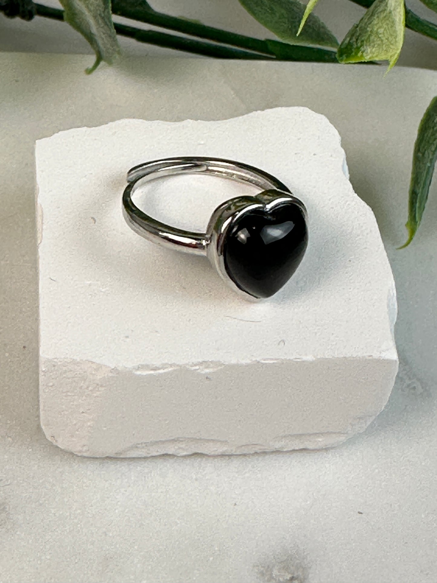 Black Obsidian Heart Ring-Adjustable