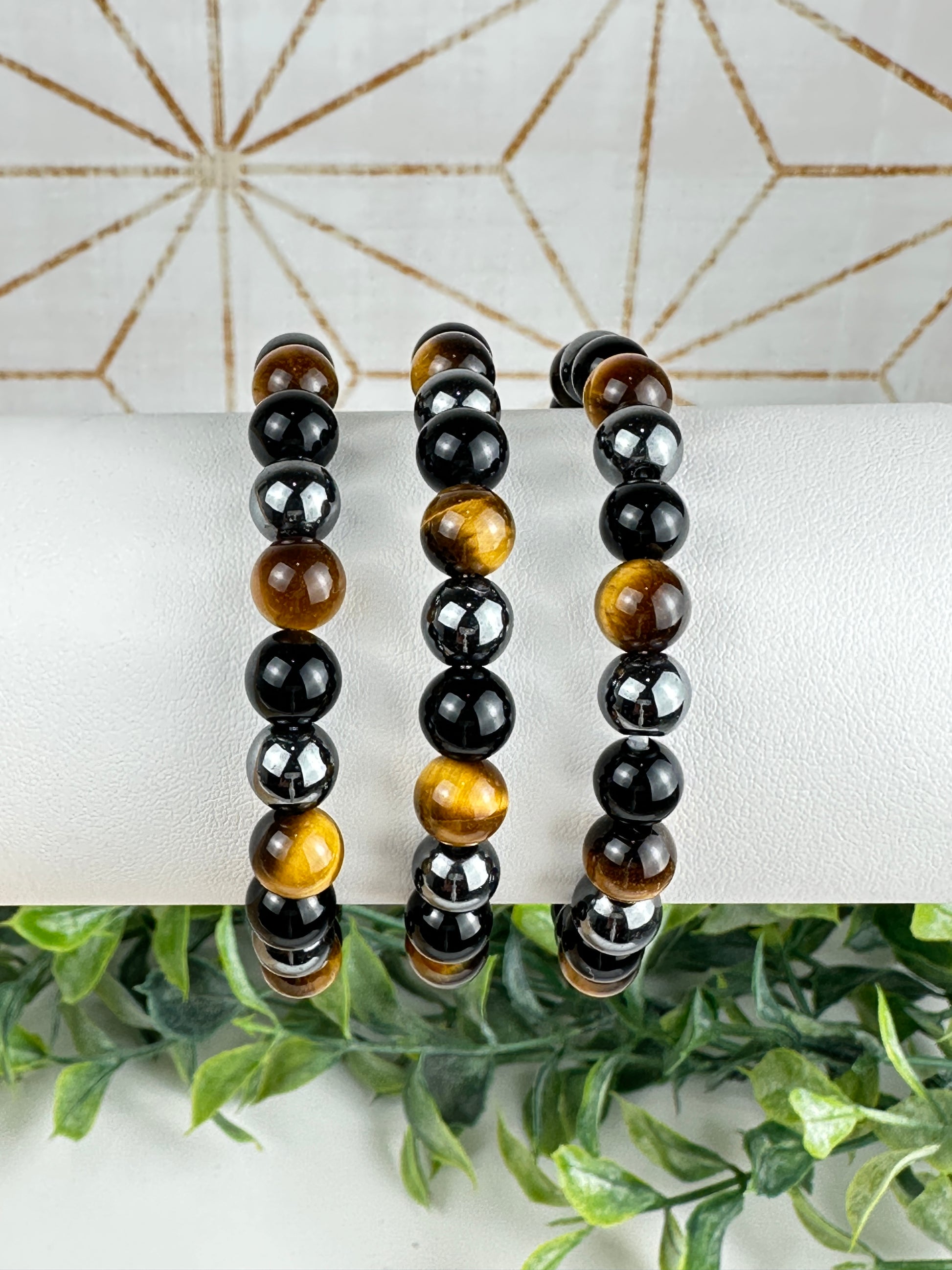 Tiger Eye, Hematite, Obsidian Bracelet