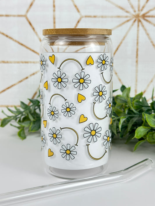 Smiling Daisies 16oz. Clear Glass Tumbler