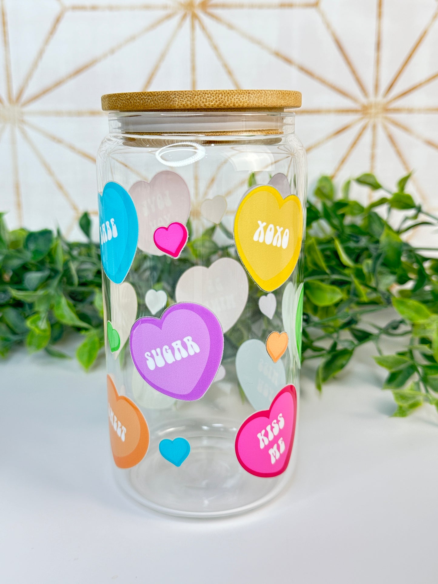 Candy Hearts 16oz. Clear Glass Tumbler