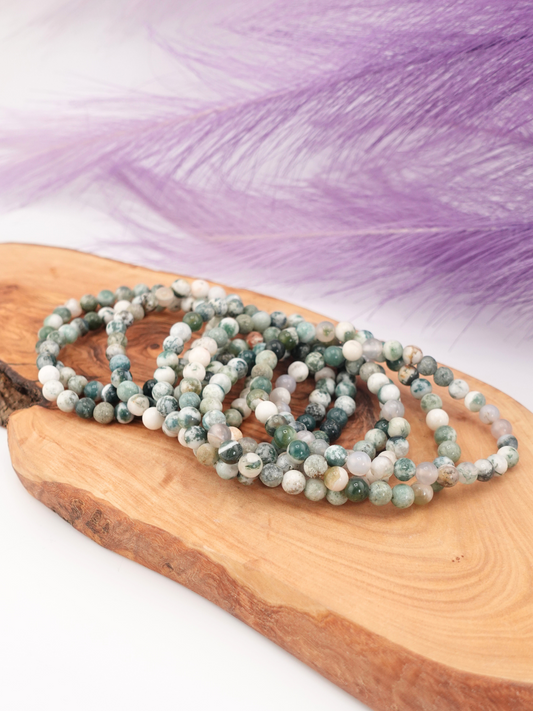 Moss Agate Round Beaded Bracelet