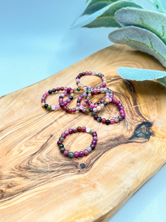 Pink Tourmaline - Round Beaded Stretchy Ring