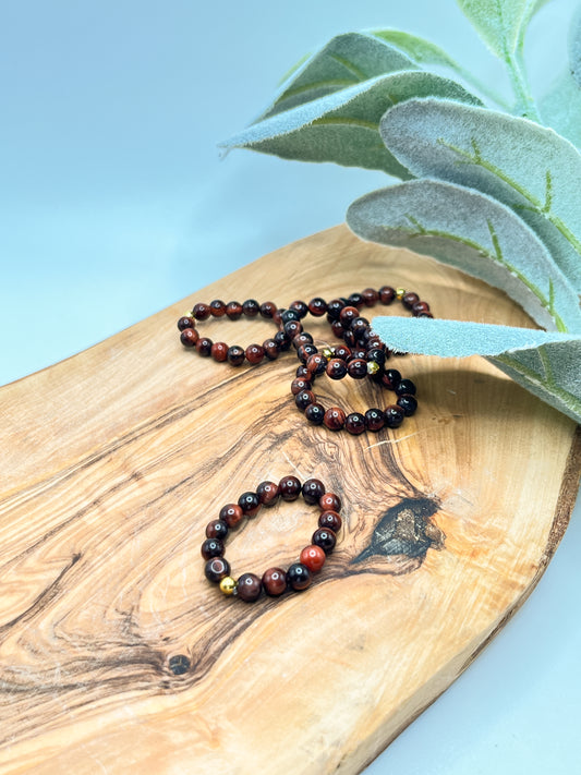 Red Tiger Eye - Round Beaded Stretchy Ring
