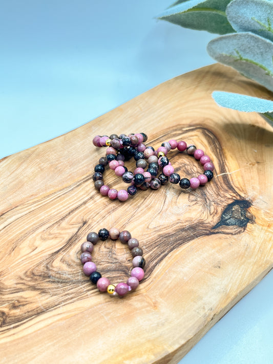 Rhodonite - Round Beaded Stretchy Ring