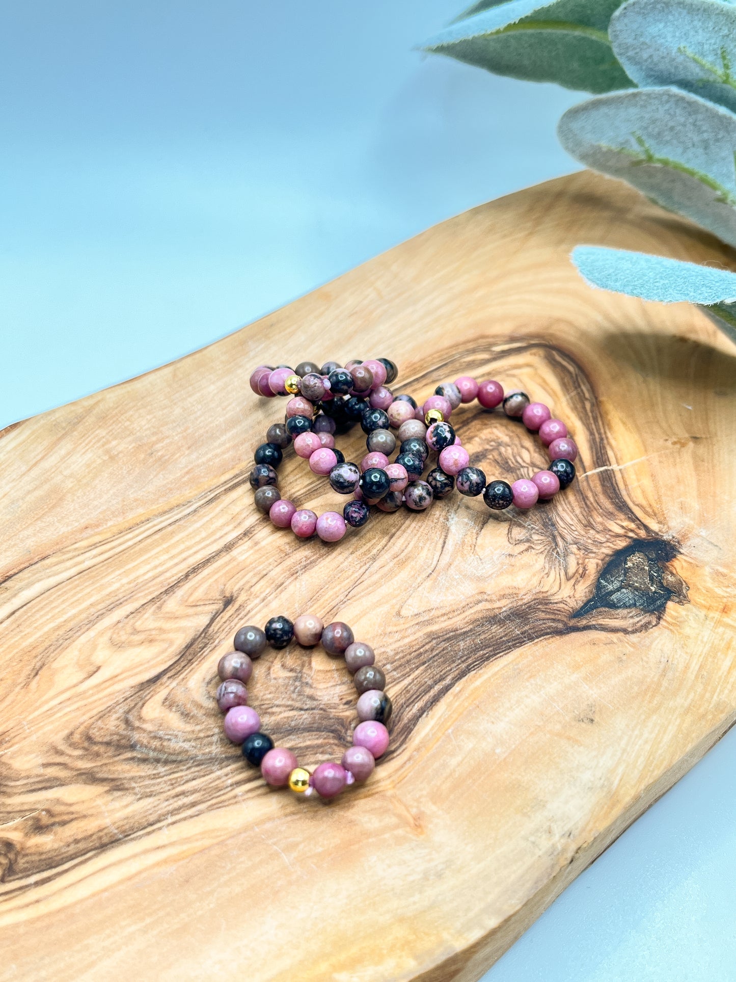Rhodonite - Round Beaded Stretchy Ring
