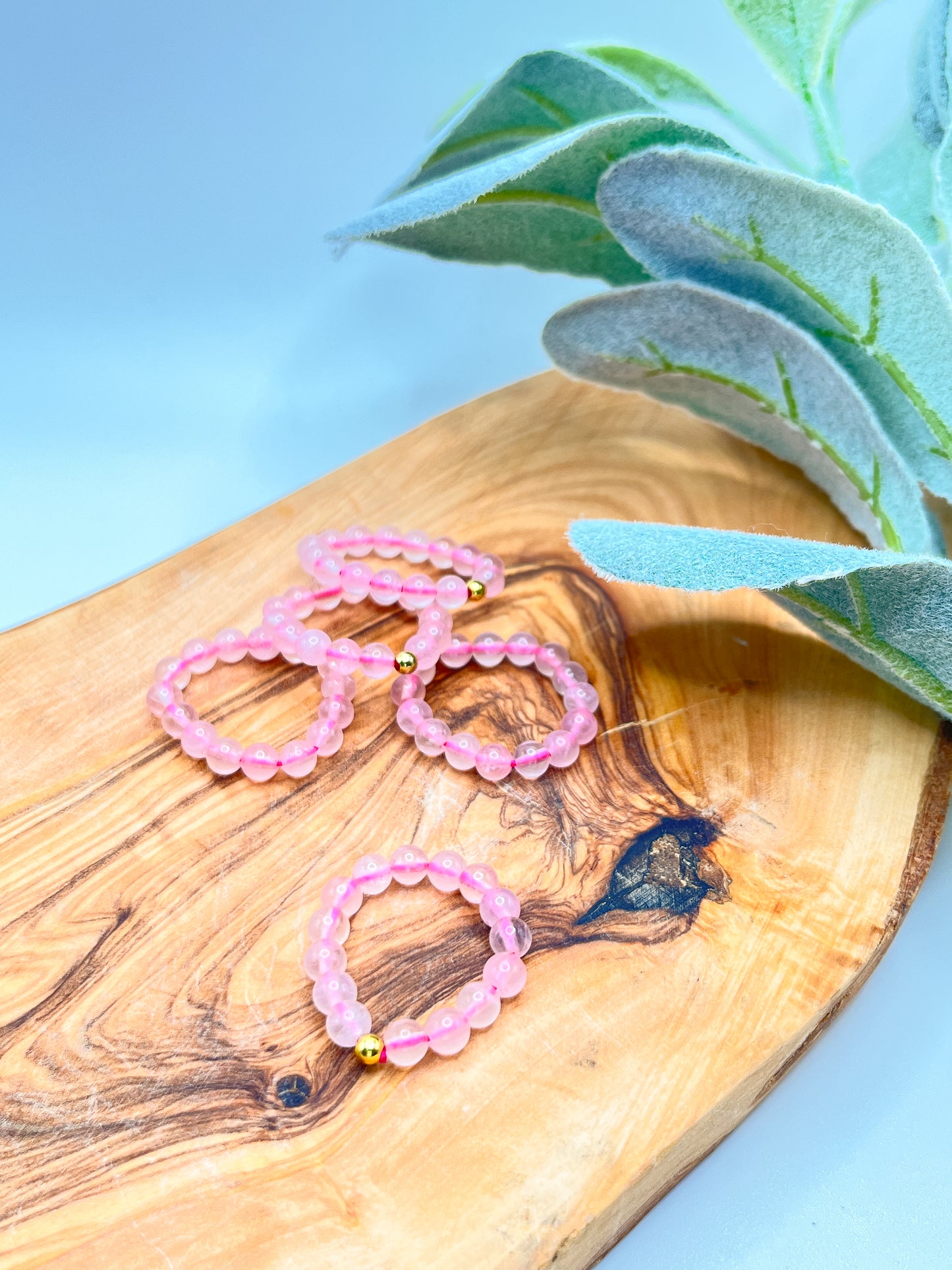 Rose Quartz - Round Beaded Stretchy Ring